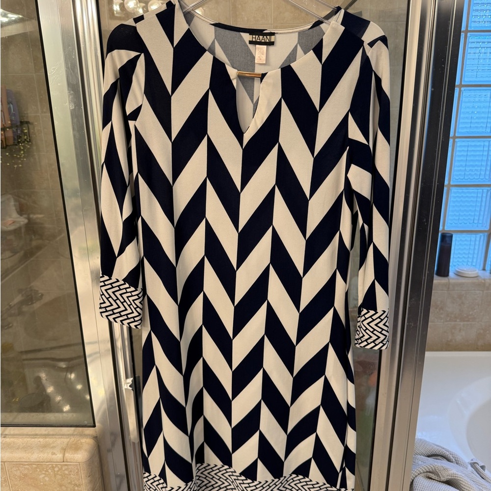 Haani Navy and White Chevron-Print Midi Dress